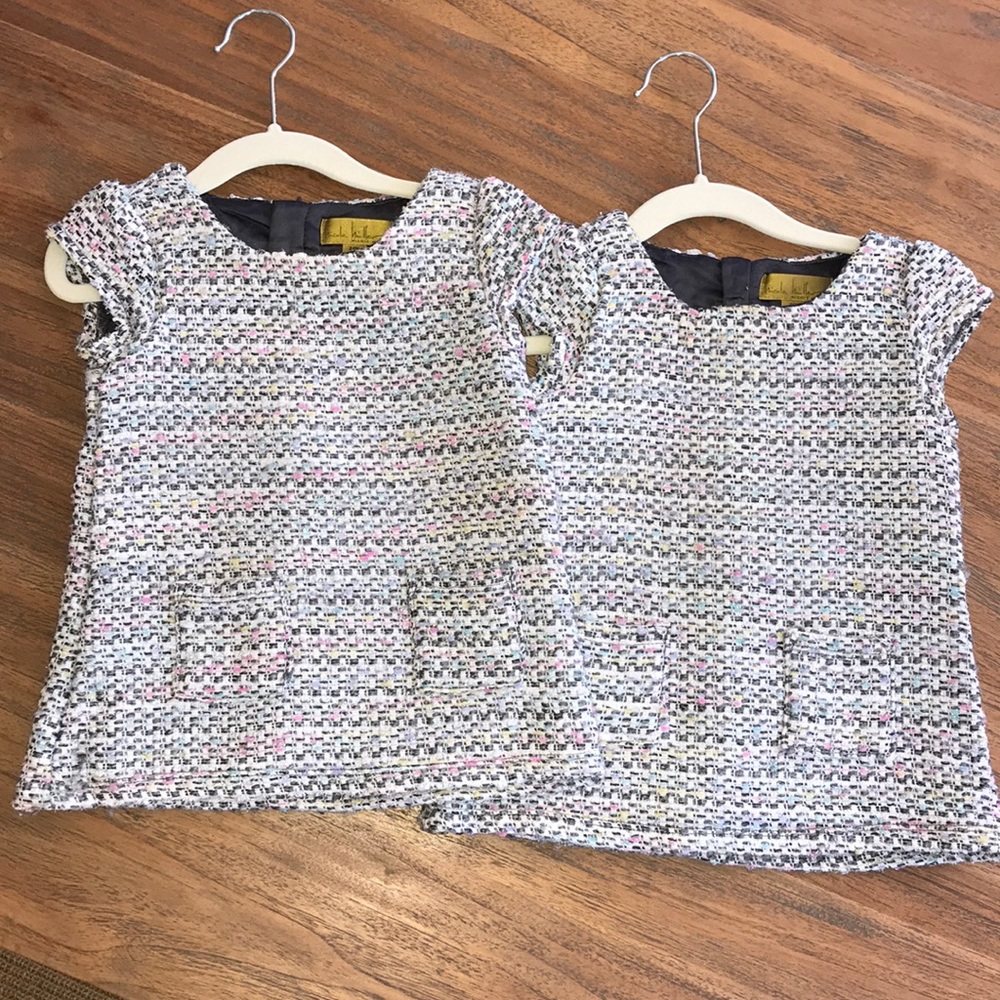 Twin girls Nicole Miller tweed dresses